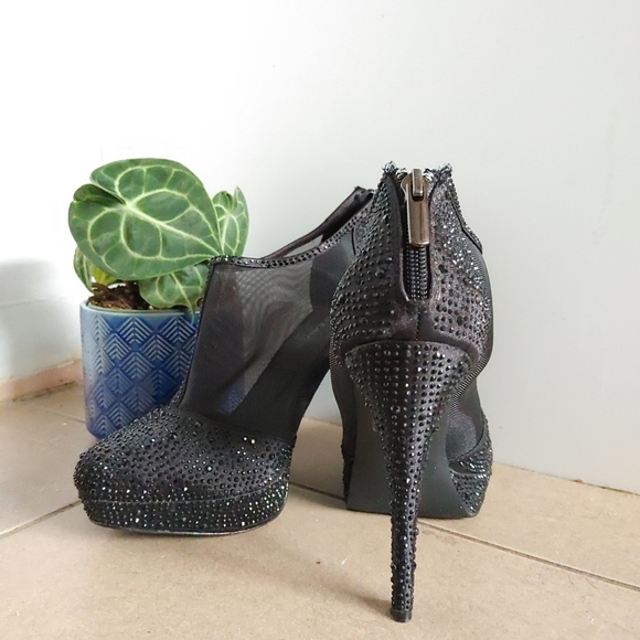 Le chateau | Black sparkly rhinestone & mesh women's high heels - Picture 5 of 9